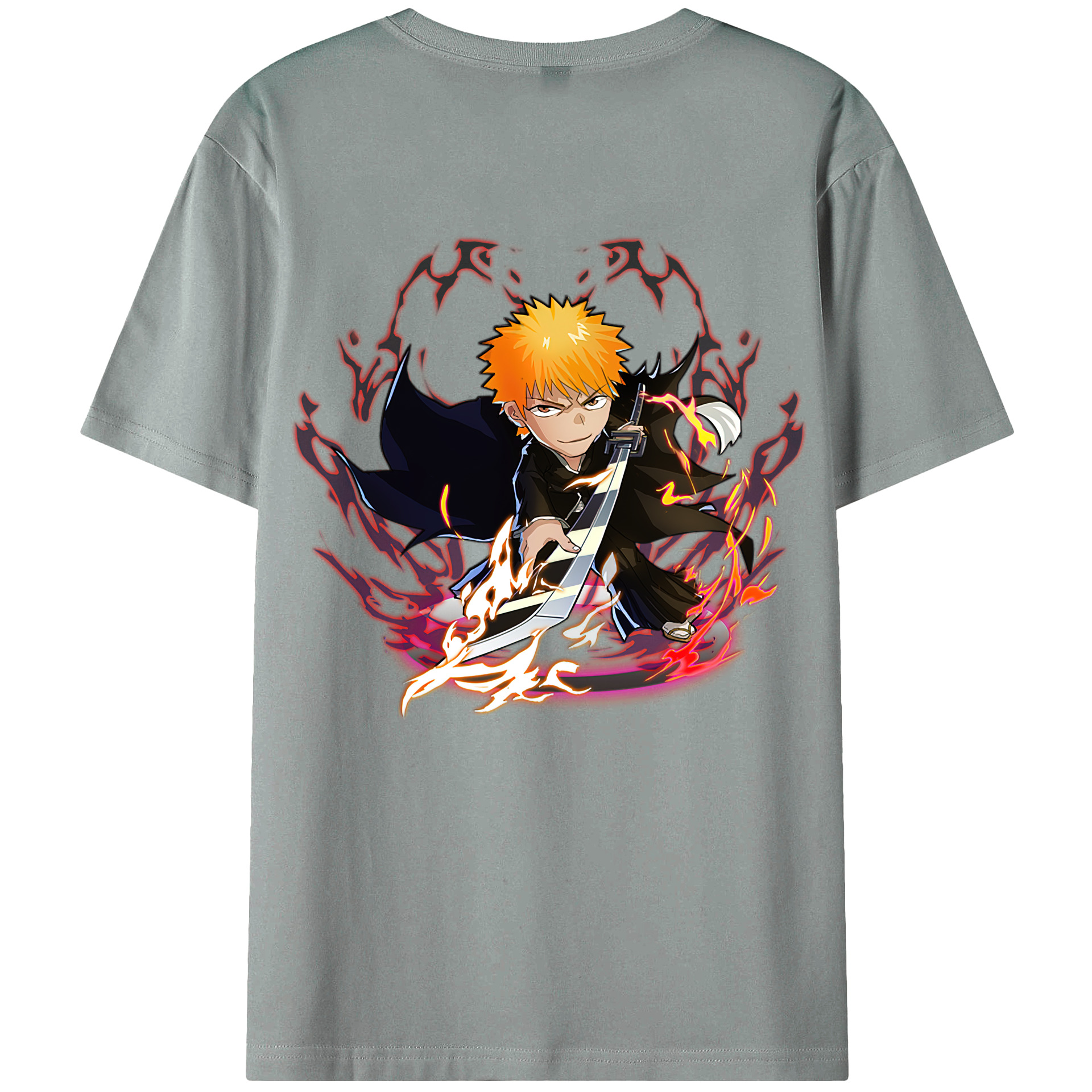 （画像用） ブリーチ 黒崎一護（くろさき いちご）BLEACH Kurosaki Ichigo 綿100％ メンズ半袖Tシャツ（バックプリント） 通気性